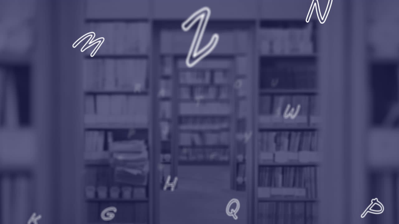 학교 도서관에서 떠다니는 여러 영어 알파 ⁇ 의 디지털 구성