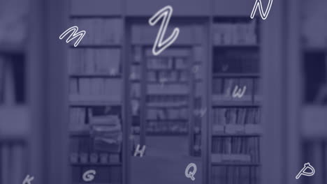 composición digital de múltiples alfabetos del idioma inglés flotando contra la biblioteca de la escuela