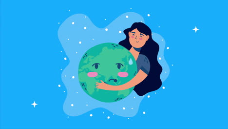 international health day with woman hugging world planet