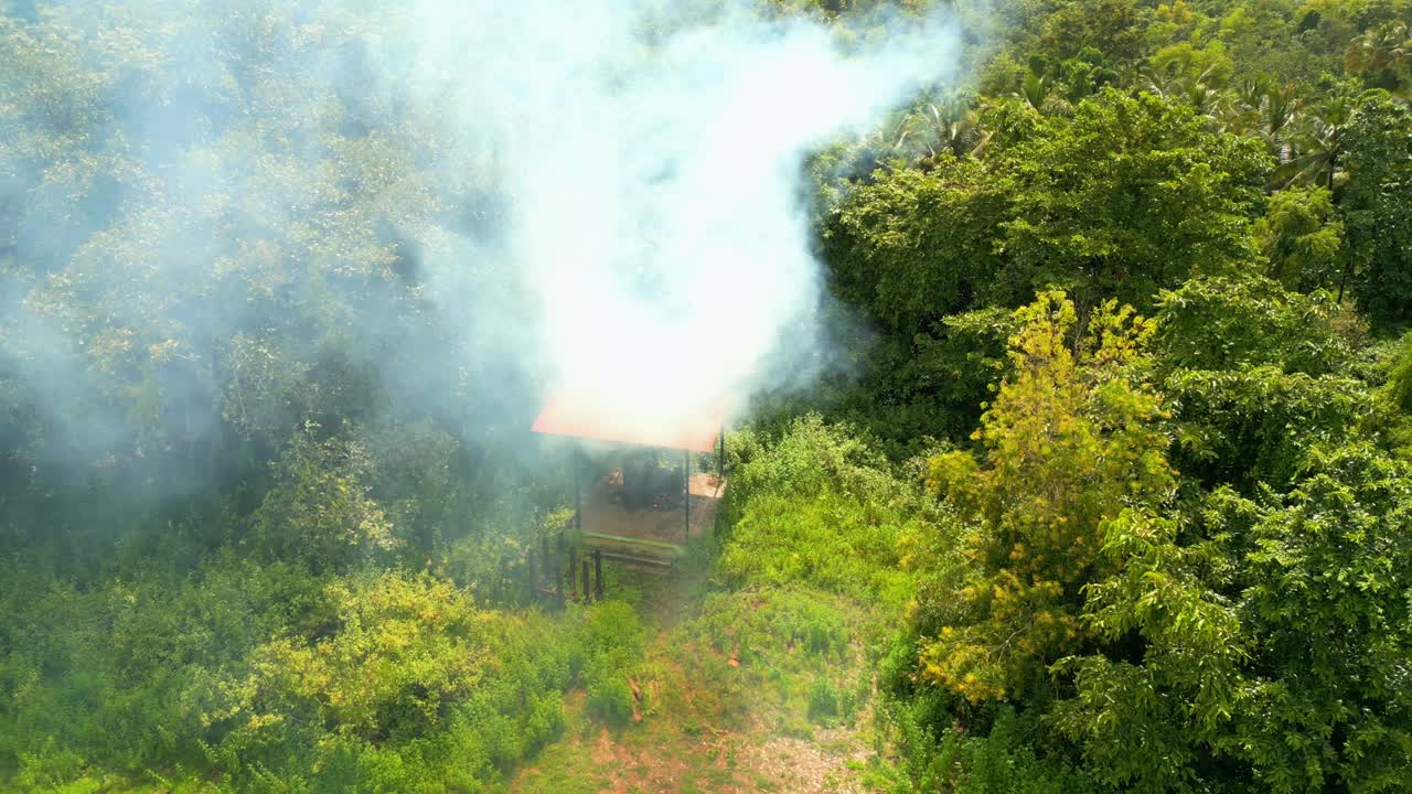 krematorien, denen das holz ausgeht, im wald, drohnenansicht
