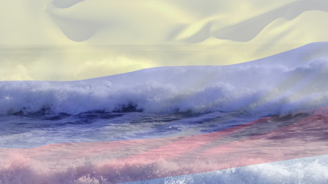 바다의 파도에 맞서 콜롬비아  ⁇ 발을 흔드는 디지털 구성