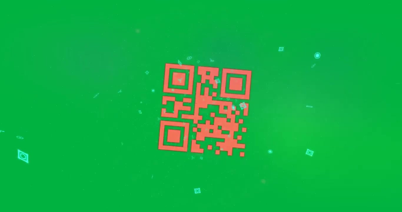 QR code scanner and colorful abstract effects against black background