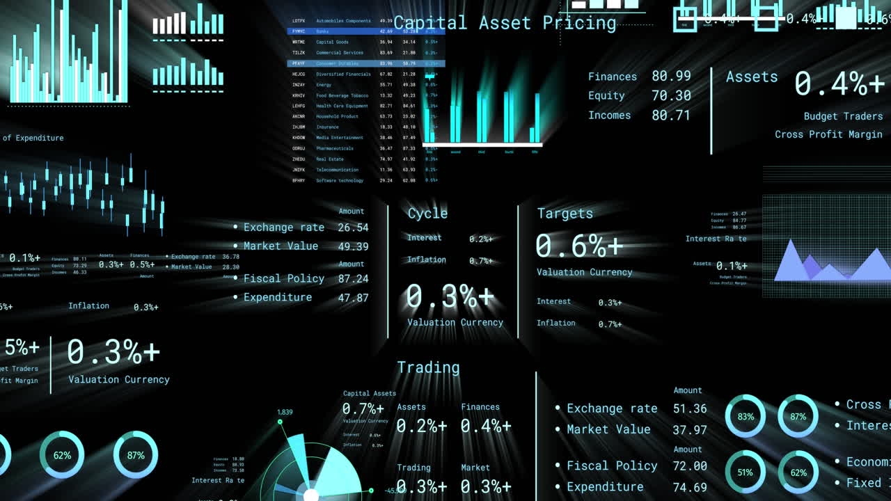 animación del procesamiento de datos financieros con números sobre fondo negro