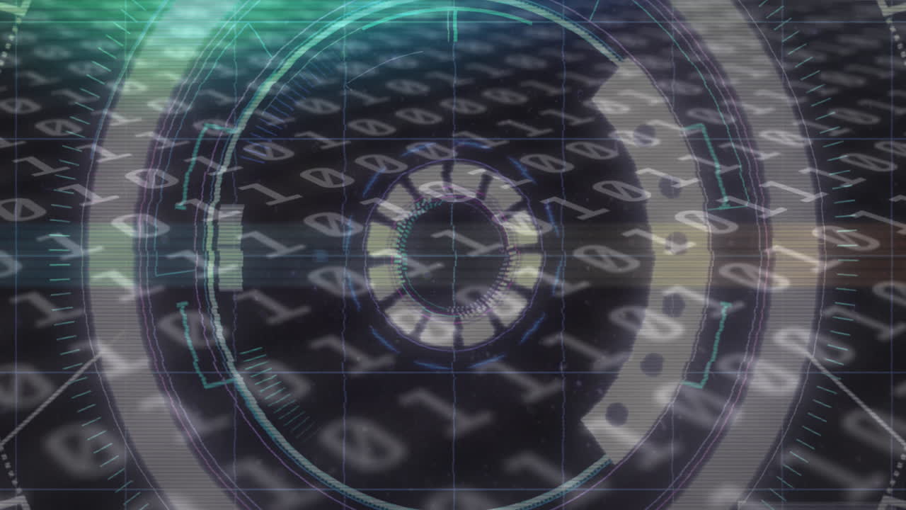 animación del escaneo del alcance con glitch y codificación binaria