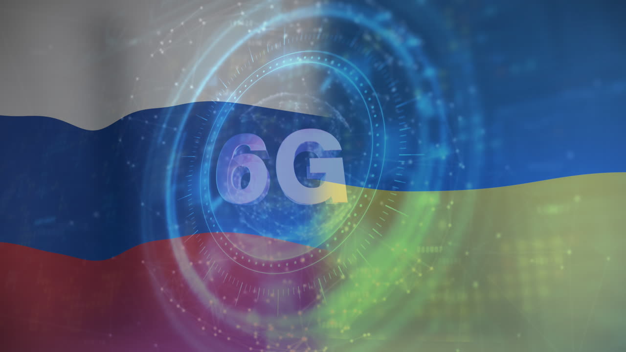 스캔 범위의 애니메이션과 우크라이나와 러시아  ⁇ 발 위의 6g 텍스트