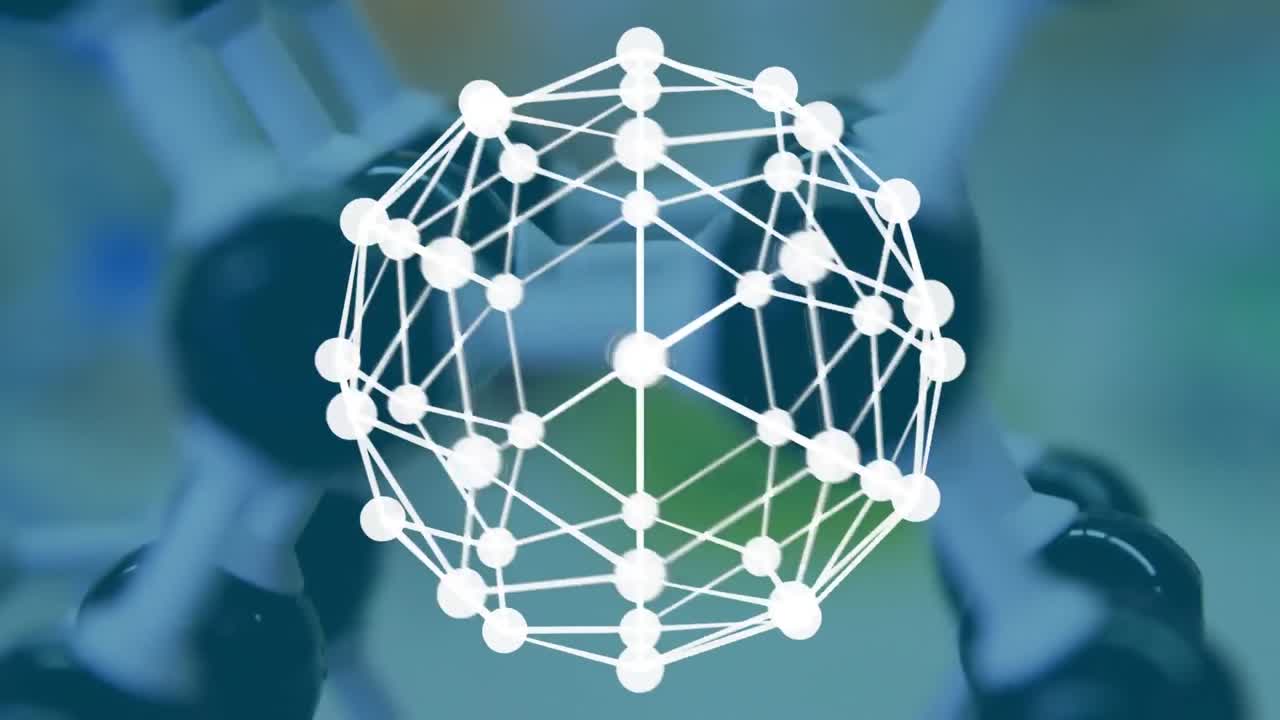 forma circular geométrica abstracta girando contra el acercamiento de múltiples equipos en el laboratorio