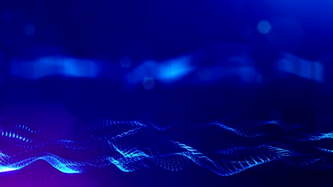 animación 3d sin costuras como fondo de ciencia ficción digital de partículas brillantes como en el mundo nano con profundidad de campo, bokeh. las partículas forman línea, cuadrícula de superficie o misterioso espacio virtual. azul 10