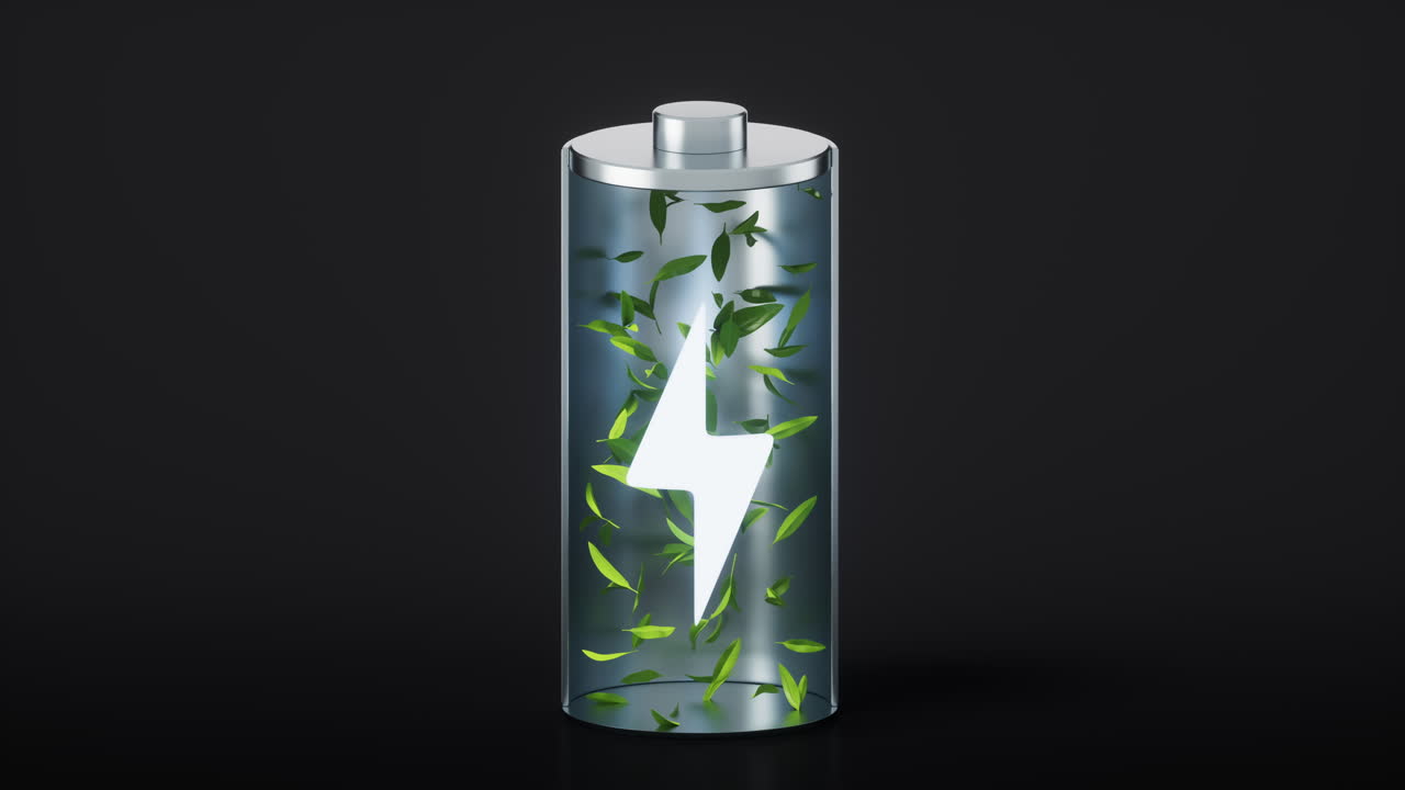 Grüne 3D-Batterie mit neuem Energiekonzept, 3D-Rendering