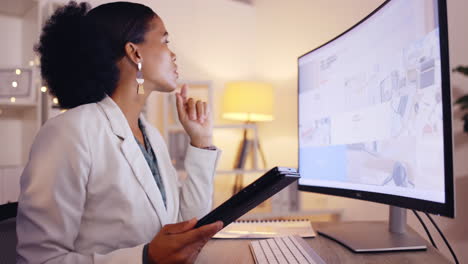 pantalla de computadora, pensando y mujer negra