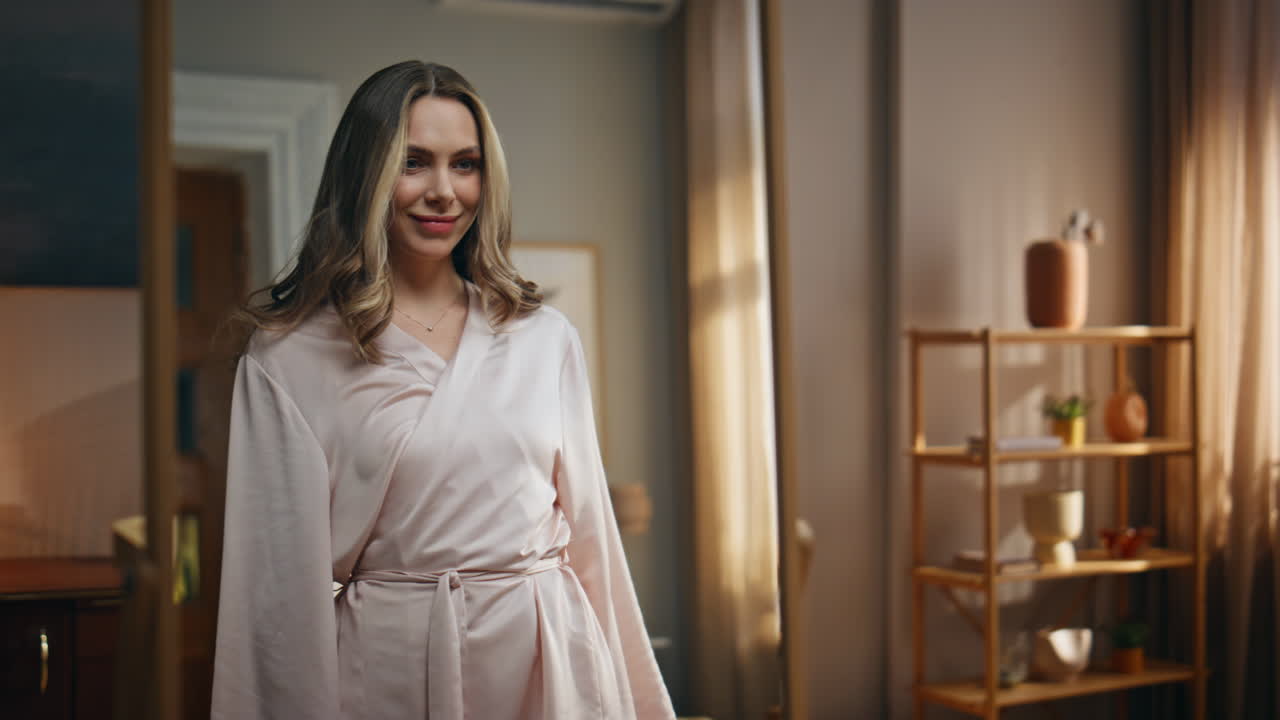 여자 침실에서 준비하고 있습니다.