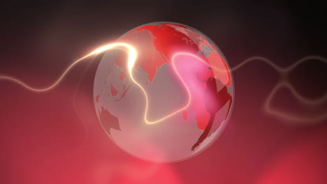 animation of globe spinning and glowing light trails