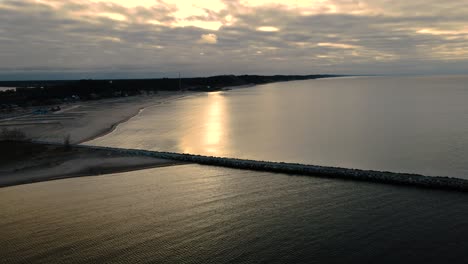 Sun-rising-over-Lake-Michigan-in-Fall