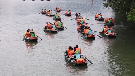 tourists enjoying a guided rafting trip on a river