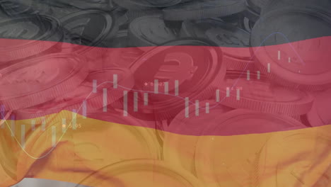 german flag and financial data animation over euro coins background