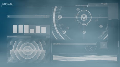 animation of interface with data processing against blue blurred background