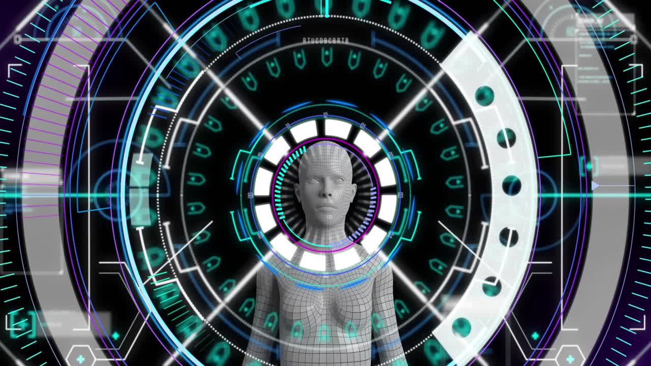 animación de escaneo de alcance y procesamiento de datos sobre el cuerpo humano