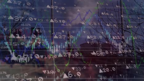 Animation-Von-Statistiken-Und-Datenverarbeitung-über-Dem-Stadtbild