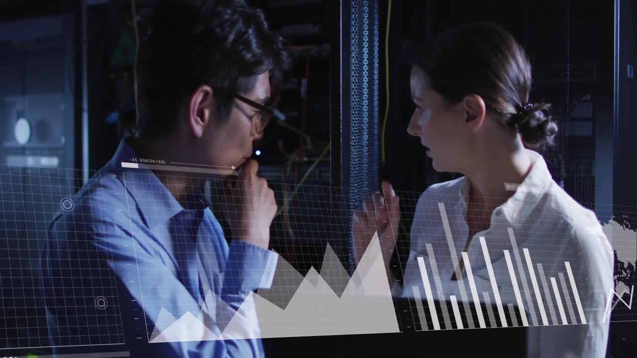 서버  ⁇ 에서 일하는 다양한 남성과 여성에 대한 그래프의 애니메이션