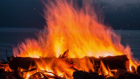 cinemagraph of a campfire at twilight on the beach