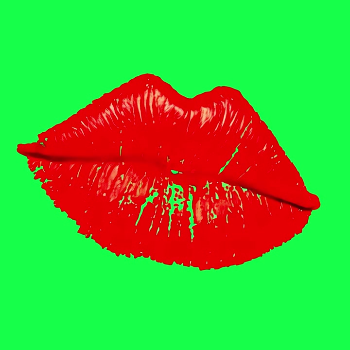 Labbra rosse animate che si baciano su uno sfondo verde brillante
