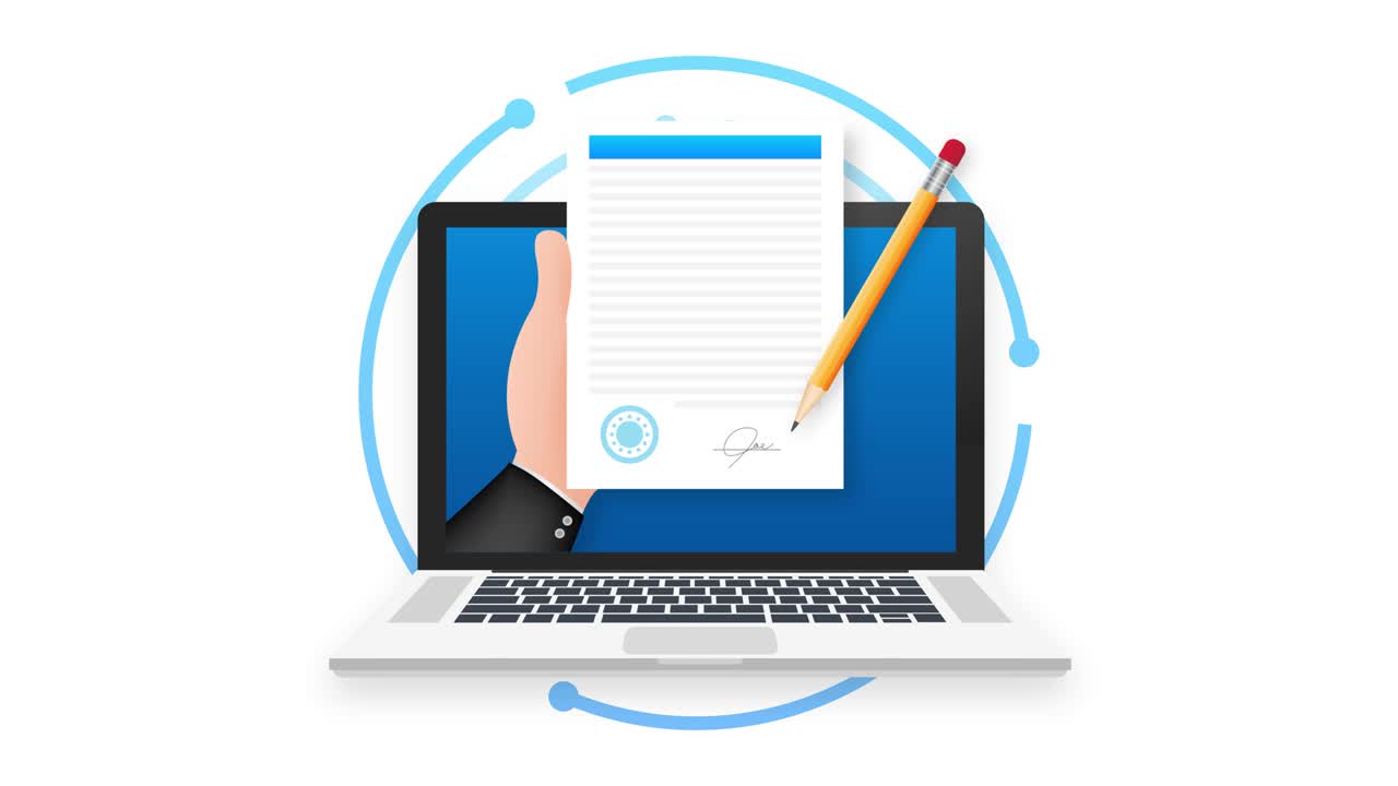 concepto de contrato electrónico o firma digital. gráficos en movimiento