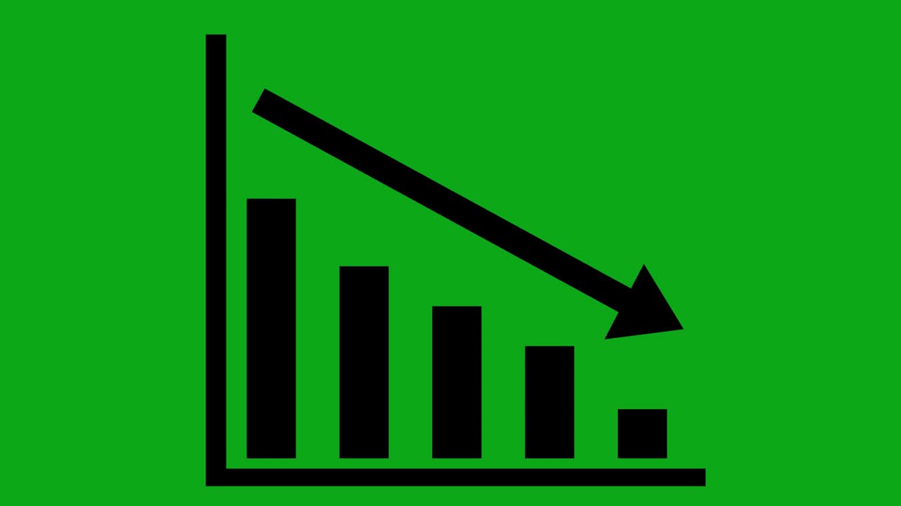 Animation of the black silhouette or icon of a decreasing bar graph