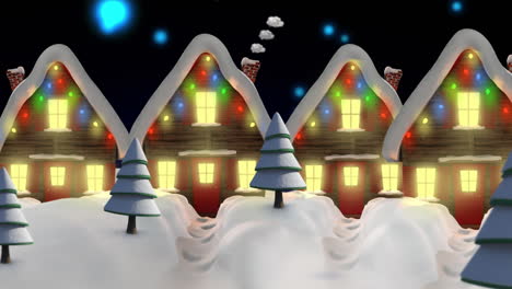 animación de estrellas cayendo luces coloridas sobre casas con luces de hadas