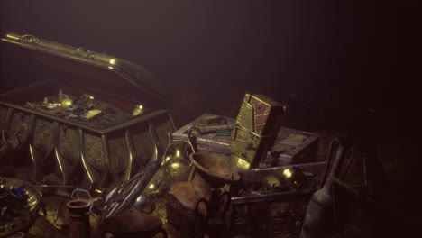treasure trove filled with artifacts and gold in a dimly lit setting