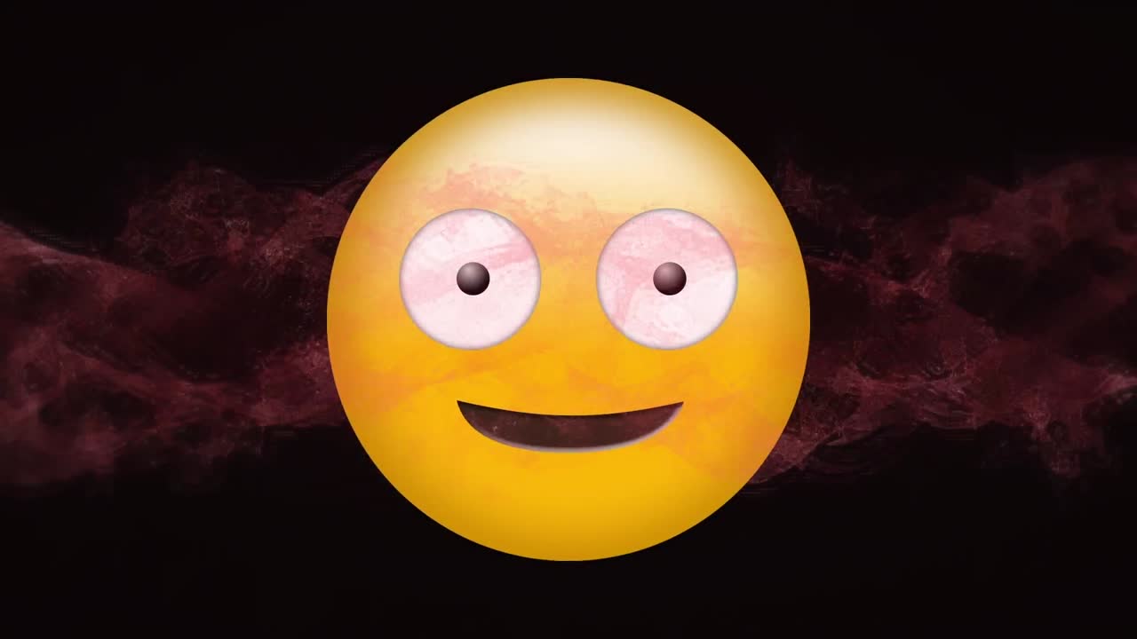animación digital de rosa onda digital sobre emoji de cara tonta contra un fondo negro