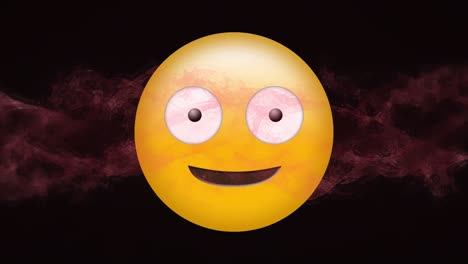 Digital-animation-of-pink-digital-wave-over-silly-face-emoji-against-black-background