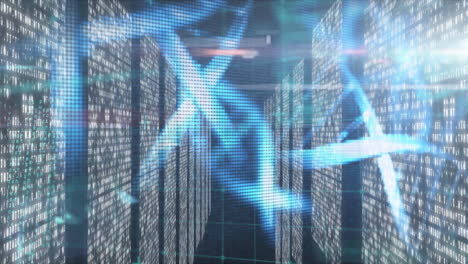animation of data processing over dna strands spinning