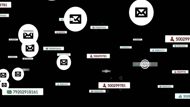 Animation of notification and message icons moving on black background
