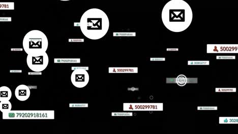 Animation of notification and message icons moving on black background