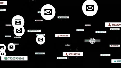 animation of notification and message icons moving on black background