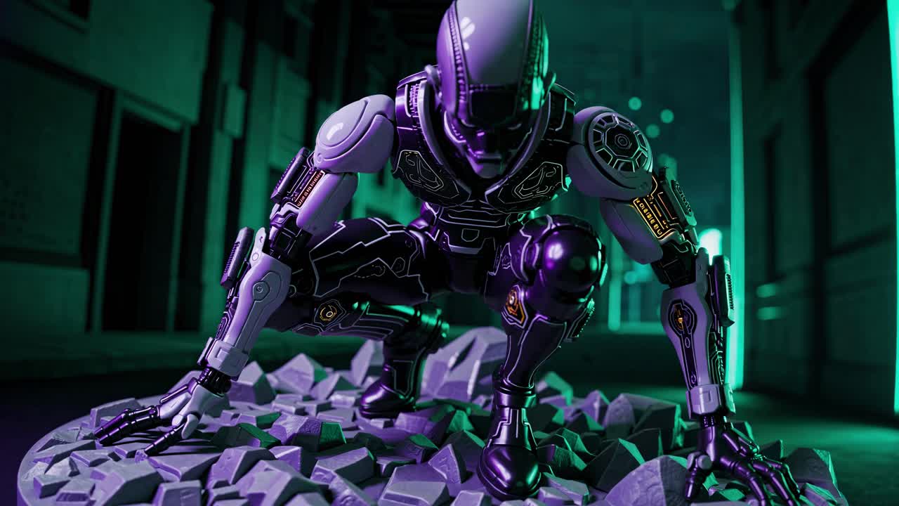 Cybernetic Robot Figure in a Futuristic Setting