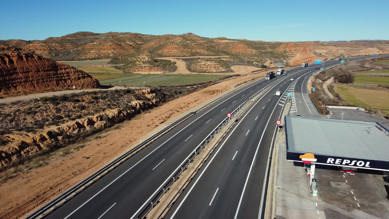 Highway with Gas Station and Countryside View