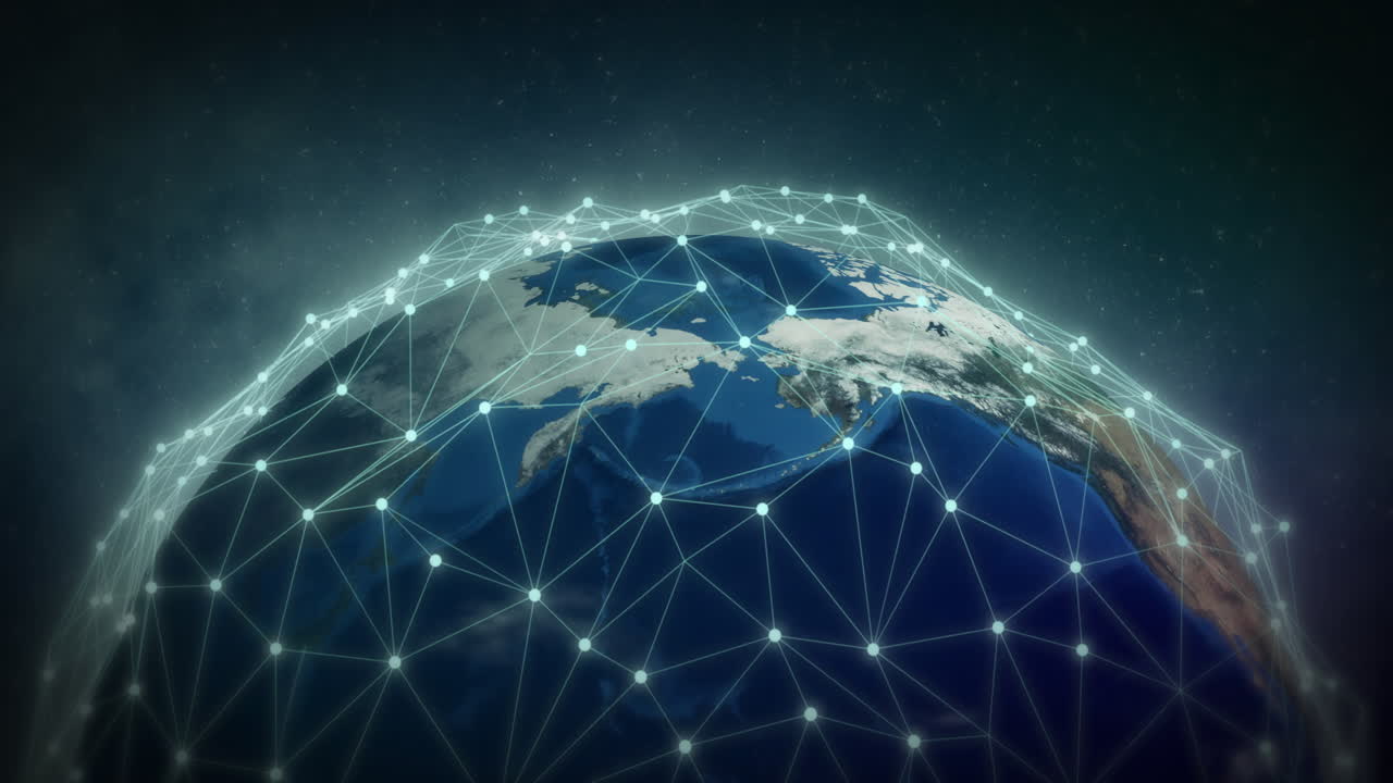 Animation of globe with network of connections over stars