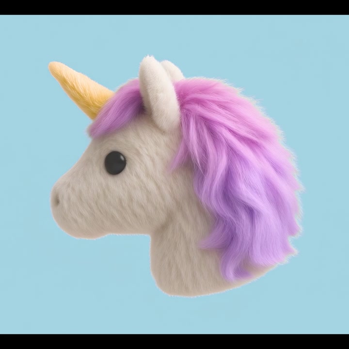 Animated 3D Unicorn Head Blinking Against Blue Background