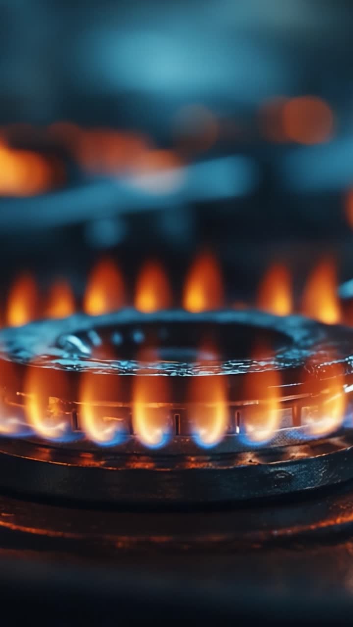 Captivating Close-Up of a Gas Stove Flame: An Engaging Look at the Intensity and Beauty of Fire in a Kitchen Setting