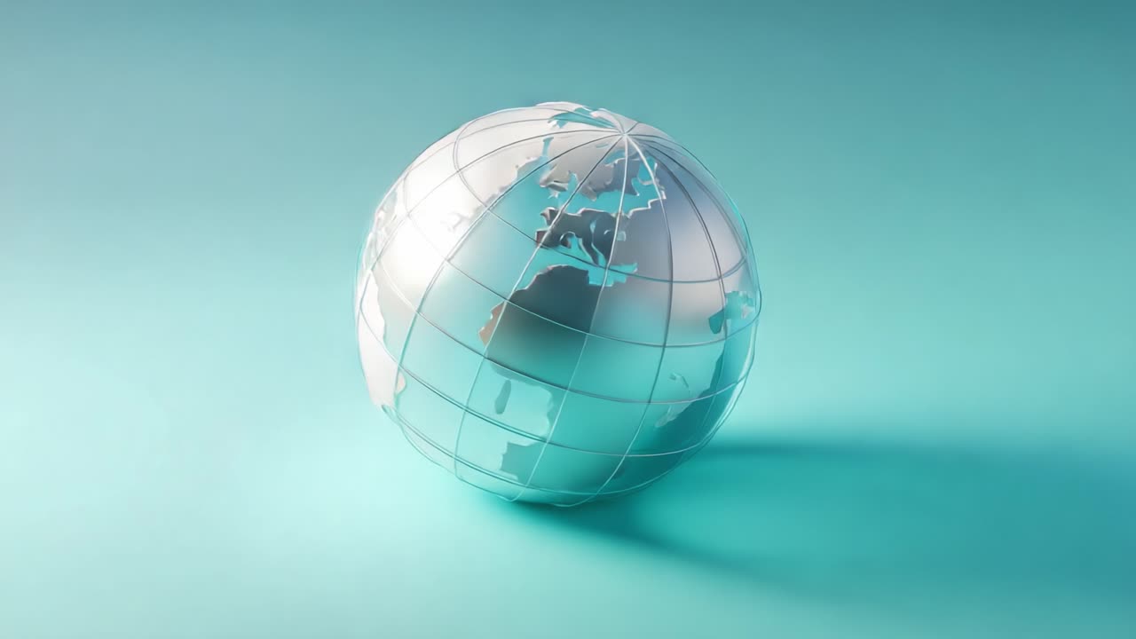 A Gleaming Silver Globe on a Soft Aqua Background: A Symbol of Global Connectivity and Modern Design Representing the Unity of Our World in a Stylish Presentation