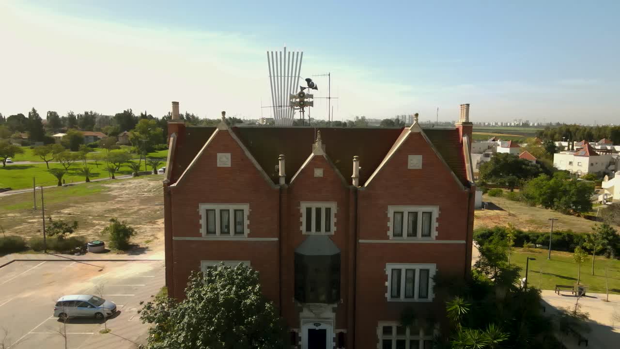 Aerial Shot of replica of the '770' Brooklyn , New York, building with the same number of bricks as of the Chabad headquarters structure, in Kfar Chabad