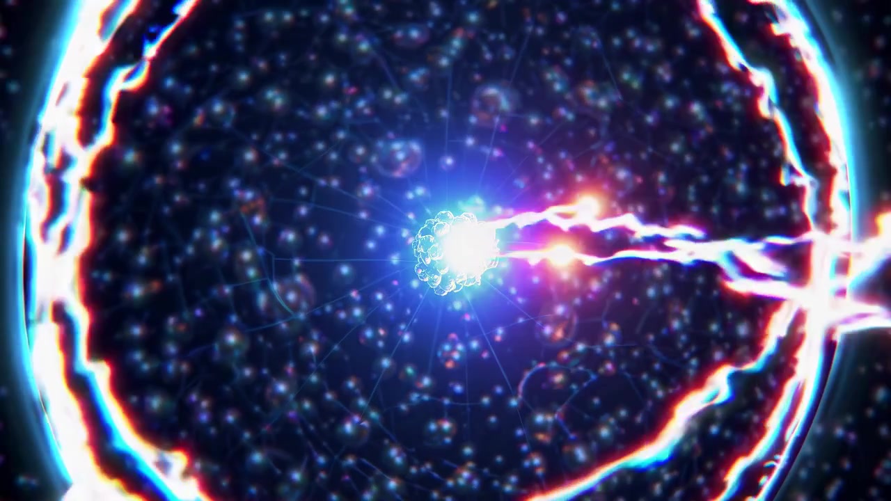 Nucleo Energetico Astratto che Emette un Raggio Luminoso in una Rete Digitale