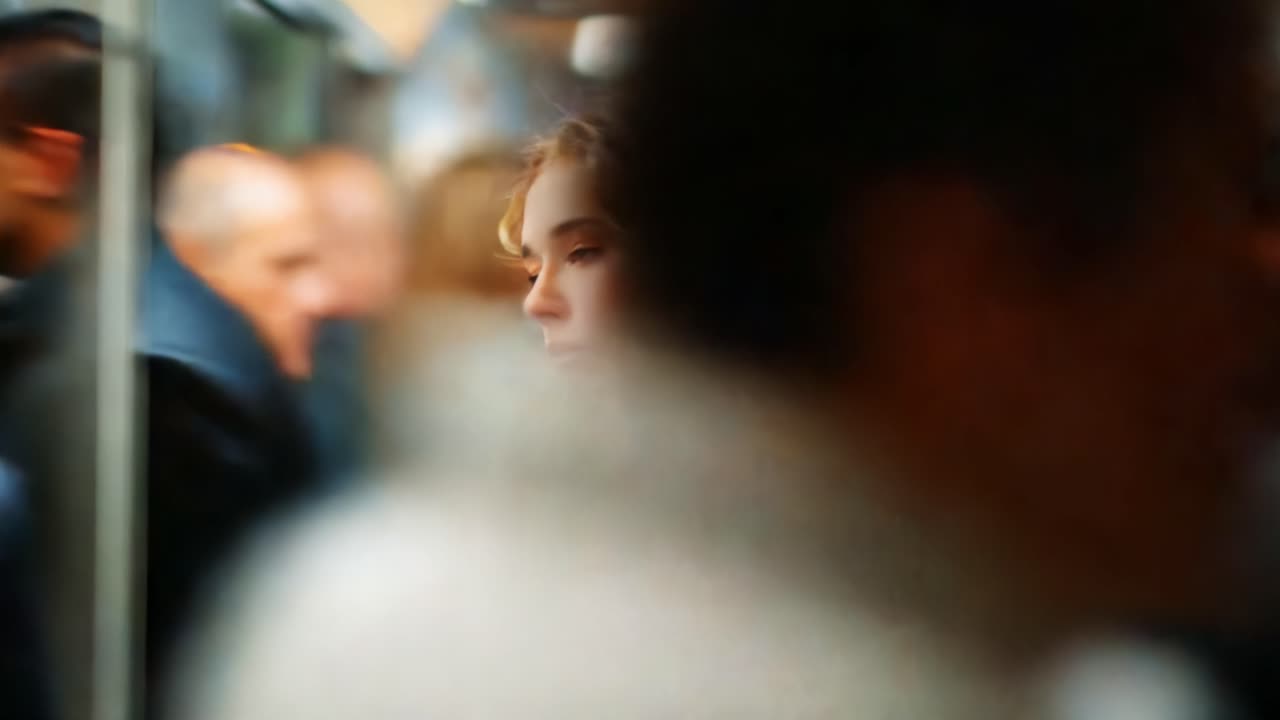 Caught in the Crowd: A Portrait of Solitude Amidst Urban Commuters in a Fast-Paced Metro Environment, Highlighting the Contrasting Moments of Individual Reflection