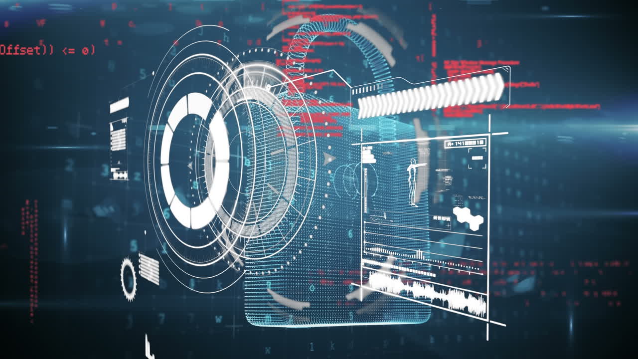 검은색 배경에서 데이터 처리를 통해 스 ⁇  스캐닝의 애니메이션