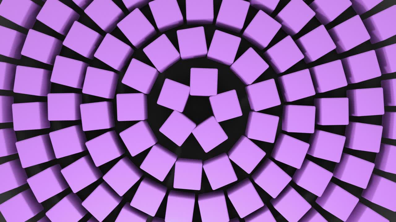 Sada různobarevných 3D kostek rotující animace. Pohled shora 4K bezešvé smyčkové záběry pozadí s tvary
