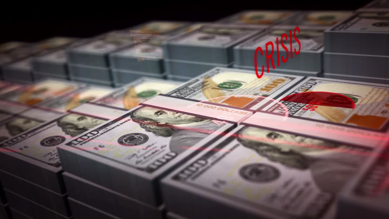 위기 및 경기 침체 돈 달러 지폐  루프 애니메이션
