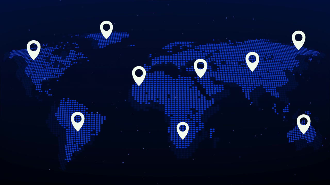 Digital World Map with Glowing Location Pins