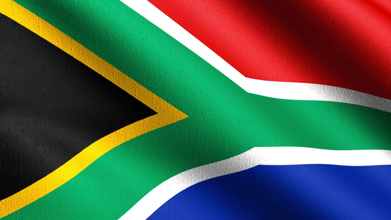 없는 루프 4k vdo: 바람에 날아다니는 남아프리카 공화국 국기, 고립된 공식 애국적 추상 디자인, 흔들리는 표지 기호의 3d 렌더링 일러스트레이션