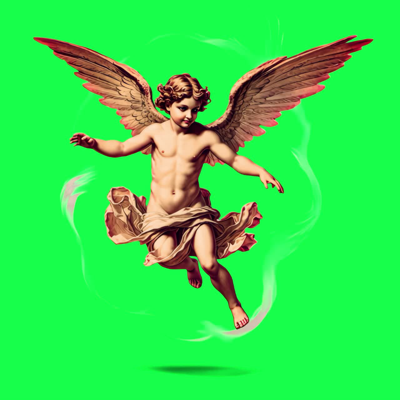 Cherubic angel statue animation, transparent 4K video, green screen