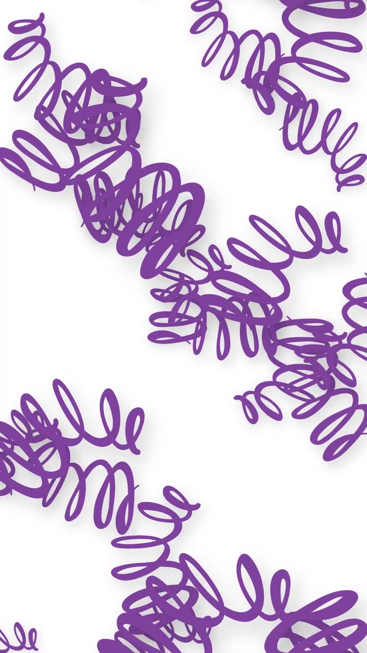 Animated purple spring-like coils fall vertically against a clean white background with soft shadows.